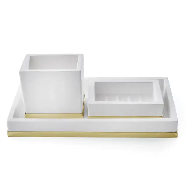 3SC MooD Deluxe Комплект стакан, дозатор, лоток, цвет белый матовый золото Lucido MDW98AGD