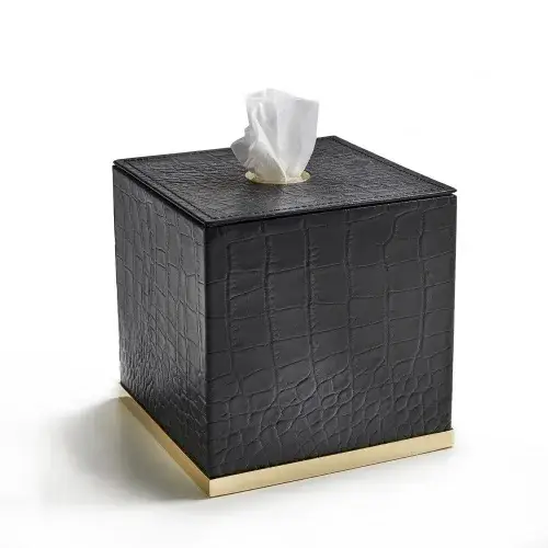 3SC Cocco Контейнер для салфеток 14х14х14 см, черная кожа, цвет: золото Lucido CO71AGD