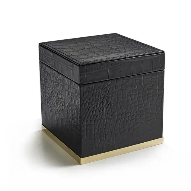 3SC Cocco Коробка с крышкой 14х14хh14см, черная кожа, цвет золото Lucido CO48AGD