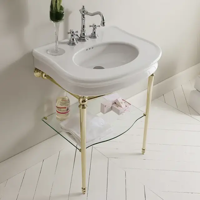 3SC Консоль Florian 90х54хh86см, с раковиной, сиф. и стекл.полочкой, цвет золото Lucido FL3090GD