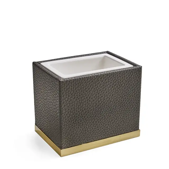 3SC Milano Стакан для зубных щеток настольный, керамический с эко-кожей, цвет: золото Lucido ML03AGD