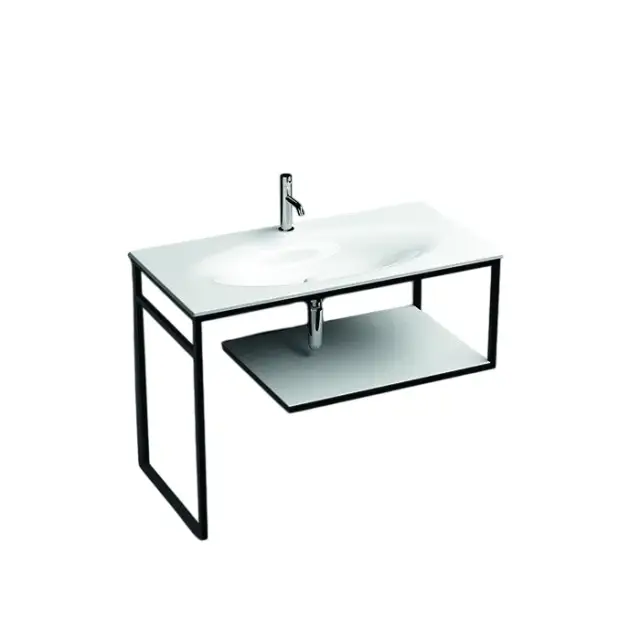 Kerasan Shape Louise Консоль под раковину 120x50 см, напольная с белой полкой, цвет: Nero matt 9333K4