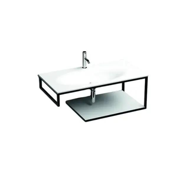 Kerasan Shape Louise Консоль под раковину 100x50 см, подвесная с белой полкой, цвет: Nero matt 9324K2