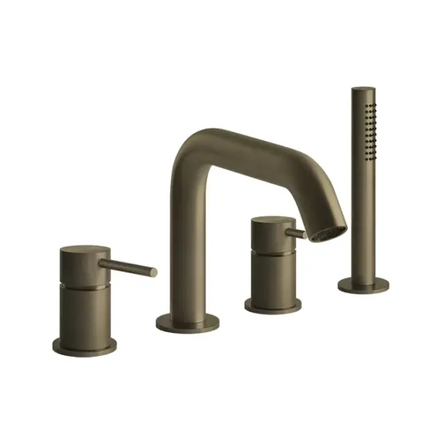 Gessi 316 Bath-Shower Смеситель на борт ванны на 4 отверстия, излив 16,5 см, цвет: brushed brass PVD 54037#727