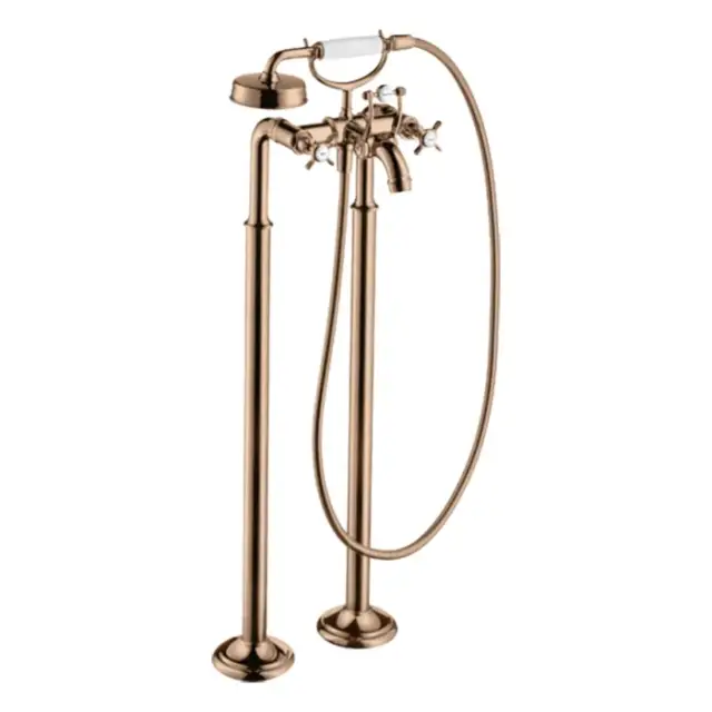 Axor Montreux Смеситель для ванны напольный с двумя крестообр. рукоятками, цвет: полир. роз. золото 16547300