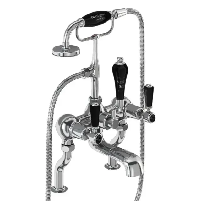 Burlington Kensington Смеситель на борт ванны с изливом 13 см, ручной душ, цвет: хром/черный глянец KE15-QT BLA