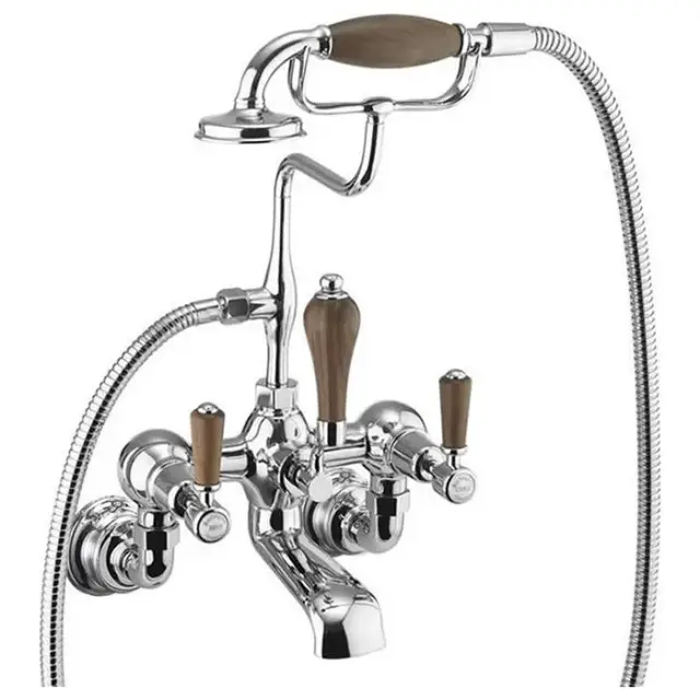 Burlington Regent Смеситель для ванны с ручным душем, ручки Kensington, цвет: хром/орех глянец KER17-QT WAL