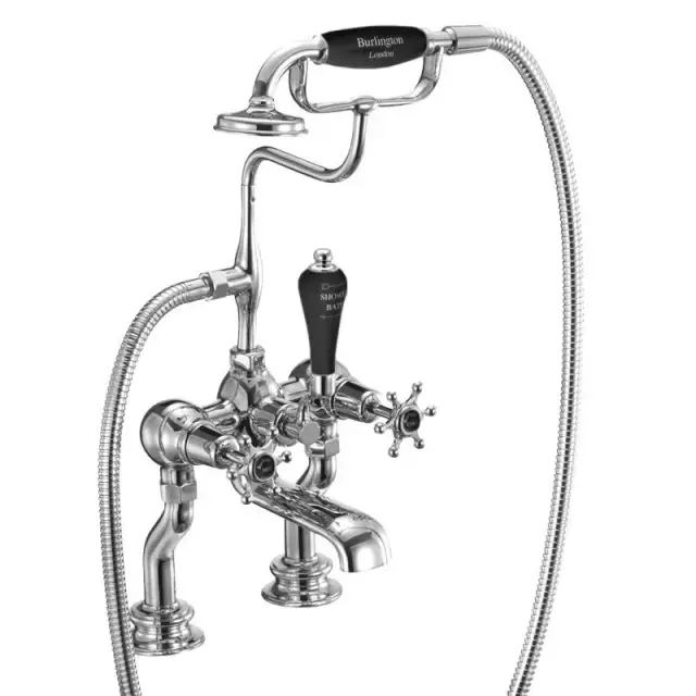 Burlington Birkenhead Смеситель на борт ванны излив 13 см, ручной душ, цвет: хром/черный глянец BIR15-QT BLA