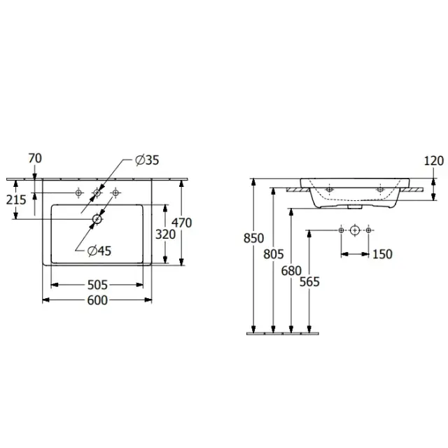 Villeroy & Boch Subway 3.0 Раковина 60х47х16,5 см, без отв., подвесная, цвет: альп. белый 4A706FR1