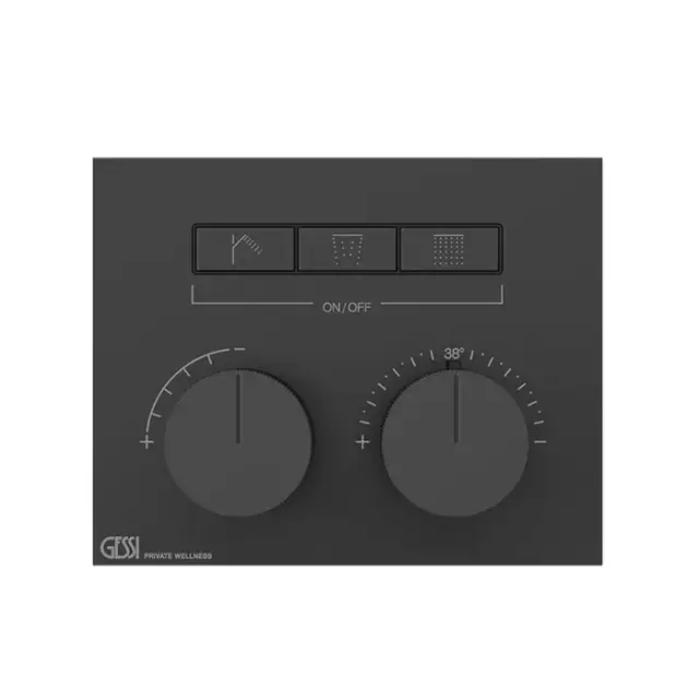 Gessi Hi-Fi Термостат для душа встраиваемый, 3 потребителя, запорный вентиль, цвет: matte black 63006#299