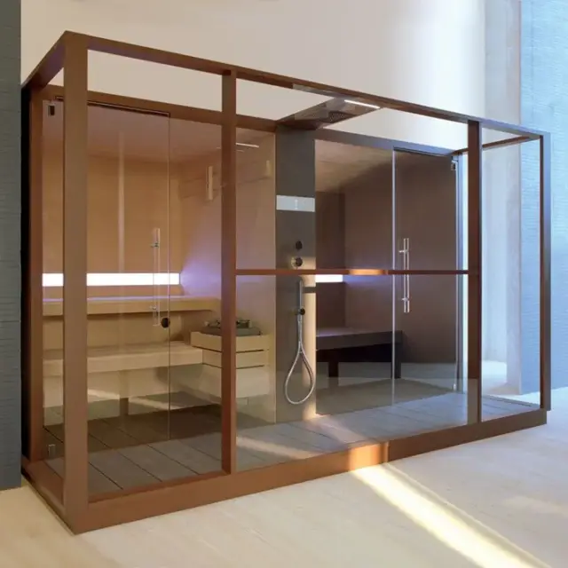 Effegibi Logica Сауна с хаммам и душем, угловая SX, 373x250xh226 см, отделка Soft Sand LO 10 01 0006