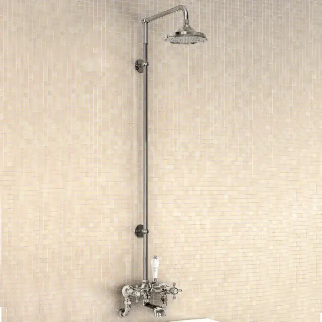 Burlington Kensington Душевой комплект: смеситель, душ, стойка, излив 13 см, цвет: хром/черный глян. H295-KE BLA