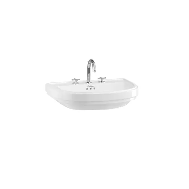 Burlington Riviera Раковина подвесная 57х47 см с переливом, 3 отв. под смеситель, цвет: белый глянец RIV3 3TH