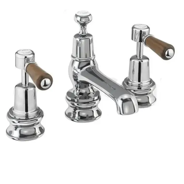 Burlington Regent Смеситель для раковины на 3 отверстия, излив 2,2h см, цвет: хром/орех глянец KER12-QT WAL