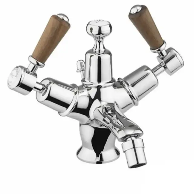 Burlington Regent Смеситель для раковины на 1 отверстие, излив 4,5h см, цвет: хром/орех глянец KER4-QT WAL