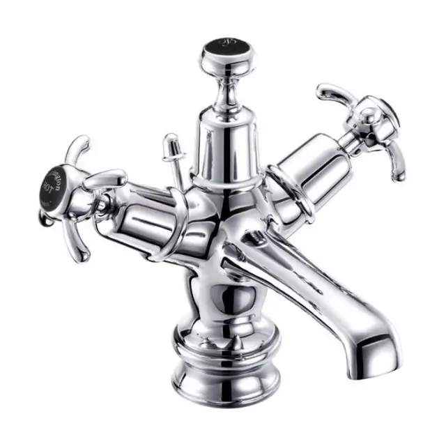 Burlington Regent Смеситель для раковины на 1 отверстие, излив 4,5h см, цвет: хром/черный глянец ANR4-QT BLA