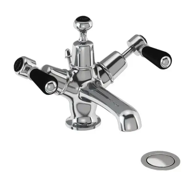 Burlington Kensington Смеситель для раковины на 1 отверстие, излив 4,5h см, цвет: хром/черный глянец KE4-QT BLA