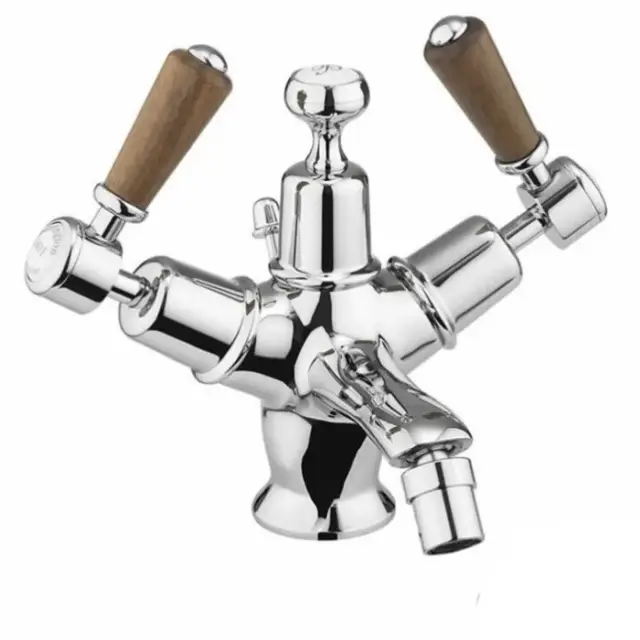 Burlington Regent Смеситель для биде на 1 отверстие, с донным клапаном, цвет: хром/орех глянцевый KER13-QT WAL