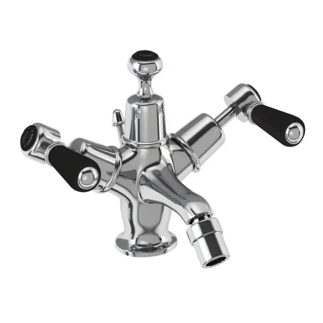 Burlington Kensington Смеситель для биде на 1 отверстие, с донным клапаном, цвет: хром/черный глянец KE13-QT BLA