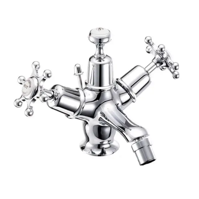 Burlington Classic Смеситель для биде на 1 отверстие, донный клапан, цвет: хром/белый глянец BI13-QT