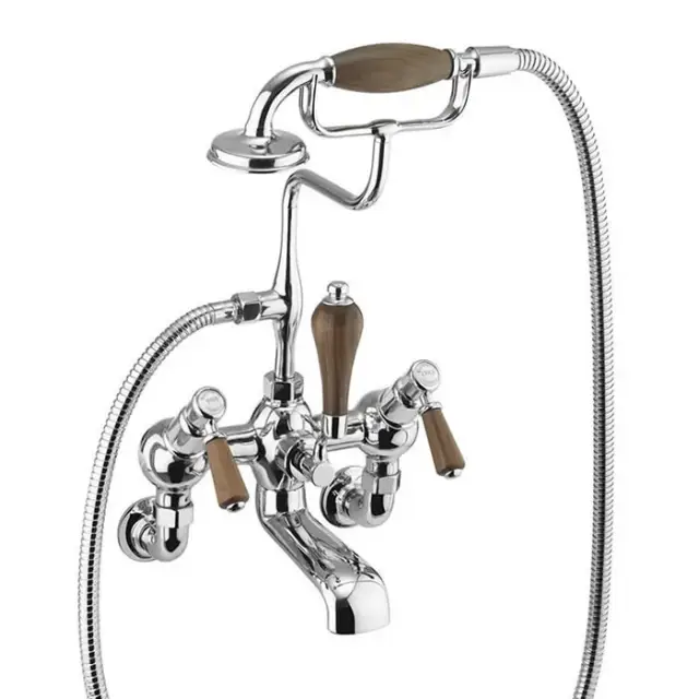 Burlington Bridge Смеситель для ванны с ручным душем и держателем, цвет: хром/орех глянец KE21-QT WAL