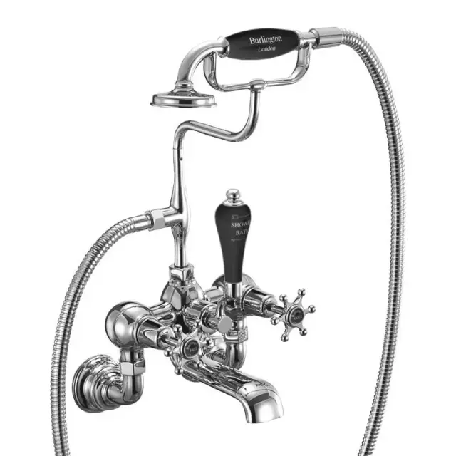 Burlington Birkenhead Смеситель для ванны с ручным душем и держателем, цвет: хром/черный глянец BIR17-QT BLA