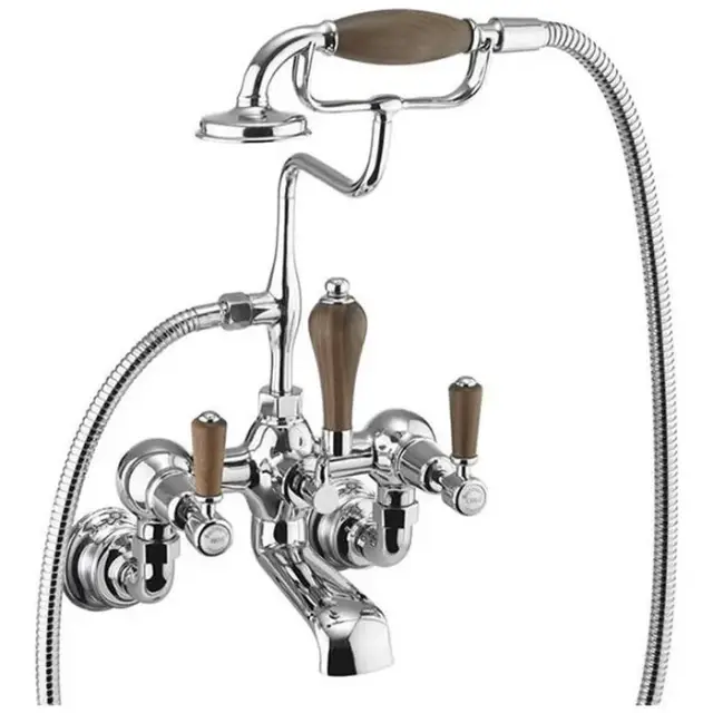 Burlington Bridge Смеситель для ванны с ручным душем, ручки Kensington, цвет: хром/орех глянец KE17-QT WAL