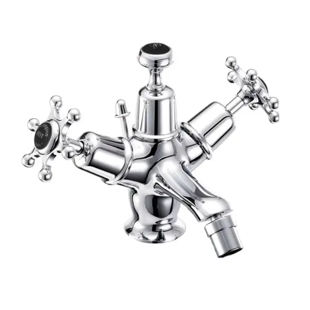 Burlington Birkenhead Смеситель для биде на 1 отверстие, с донным клапаном, цвет: хром/черный глянец BI13-QT BLA