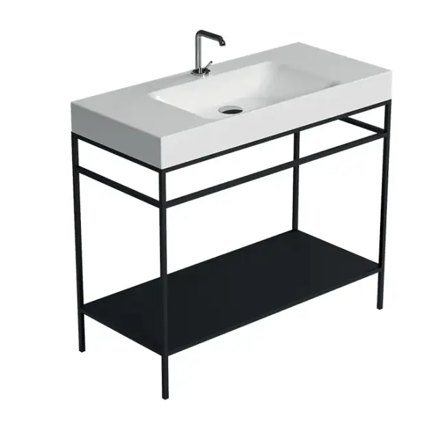 Kerasan Cento Консоль под раковину 100x45 см, с металлическим столиком, напольная, цвет: Nero matt 924431
