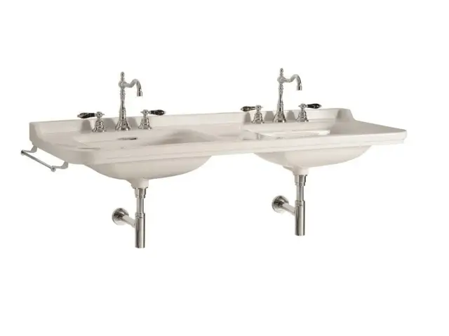 Kerasan Waldorf Раковина двойная 150х55 см, с 3 отверстиями под смеситель и заглушкой, цвет: Bianco 4143K1bi/cr*3