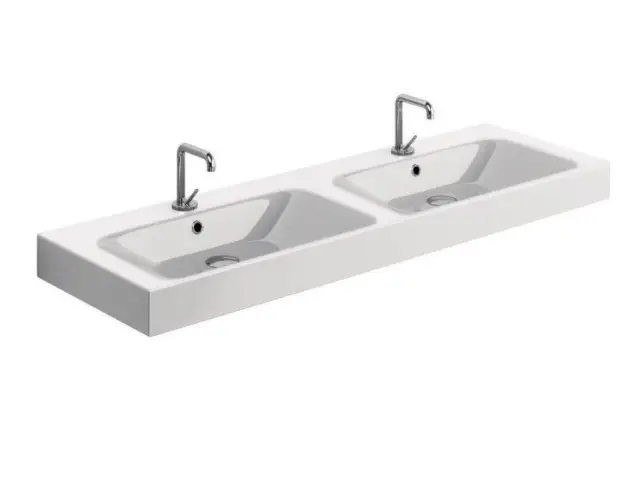 Kerasan Cento Раковина двойная 140x45 см подвесная, с 1 отверстием под смеситель, цвет: Bianco 353601*1