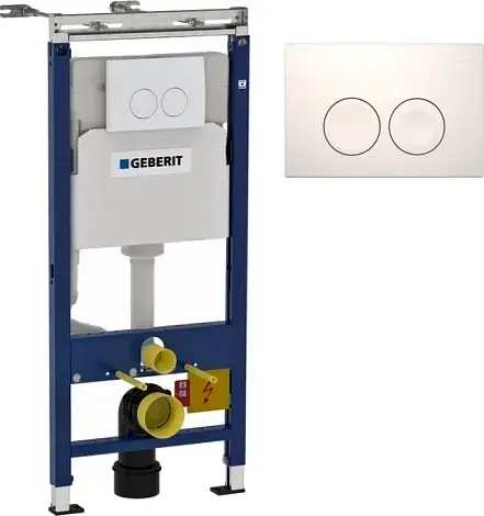 Geberit Duofix Delta Инсталляция для унитаза 4 в 1 с кнопкой смыва, креплением, цвет: белые глянец 458.122.11.1