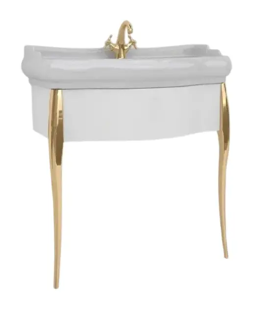 Kerasan Retro Консоль под раковину, напольная 73x54 см, с 2-мя нож., цвет: Laccato bianco lucido/Oro 7362K6