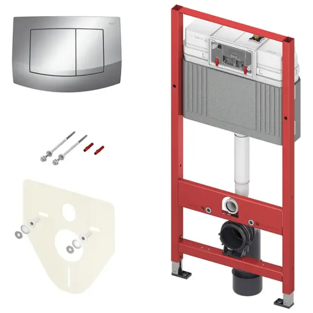 Tece Base Инсталляция для унитаза 4 в 1 с кнопкой смыва, креплением и шумоиз., цвет: хром глянцевый 9400405