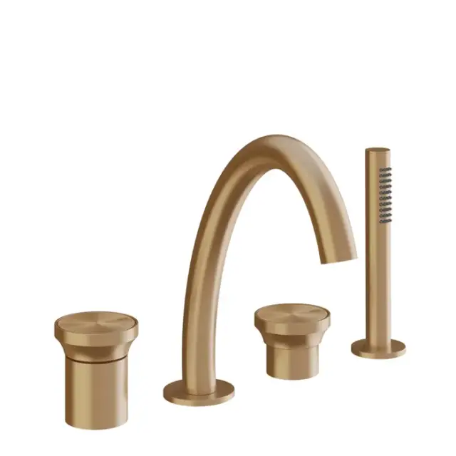 Gessi Origini Смеситель на борт ванны на 4 отверстия, с ручным душем, цвет: warm bronze brushed PVD 66037#726