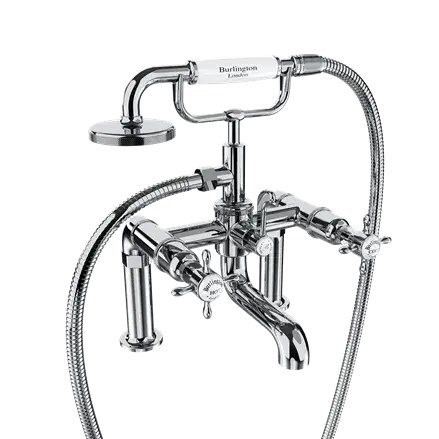 Burlington Guild Смеситель для ванны с ручным душем и держателем, цвет: хром/белый глянцевый GU422DC