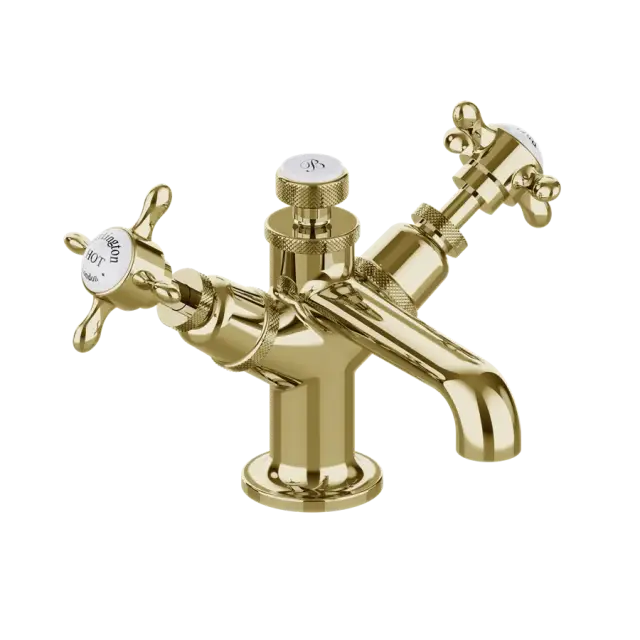 Burlington Guild Смеситель для раковины на 1 отверстие, излив 5h см, цвет: золото/белый глянец GU110DNG