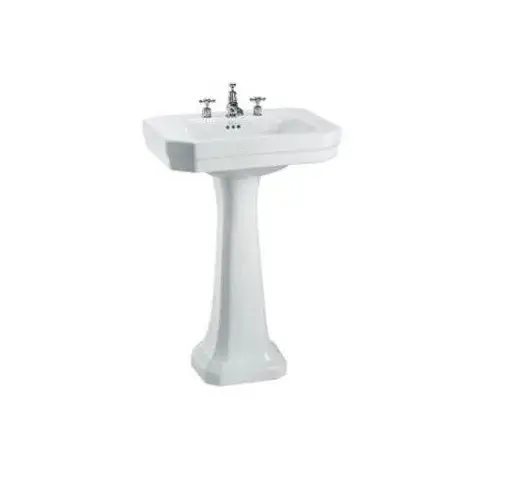 Burlington Раковина подвесная 56х47 см с переливом, 3 отверстия под смеситель, цвет: белый глянцевый B2 3TH