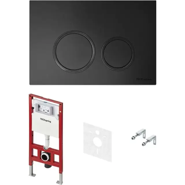 Tece Spring base Инсталляция для унитаза 4 в 1: круглая кнопка, крепеж и шумоиз., цвет: черный мат. S401104