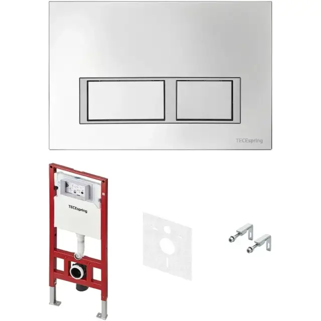 Tece Spring base Инсталляция для унитаза 4 в 1: прямоугольная кнопка, крепление, цвет: хром глянец S401201