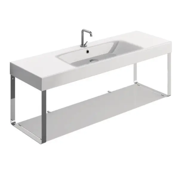 Kerasan Cento Консоль под раковину на 140 см, подвесная, со стеклянной полкой, цвет: Cromo 9128K1cr