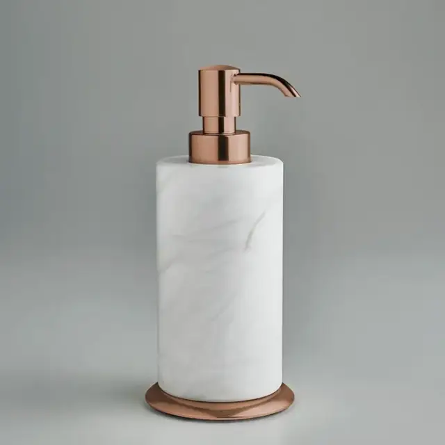 3SC Baster Round Дозатор для жидкого мыла, настольный, цвет: алебастр/Warm Brushed Bronze PVD