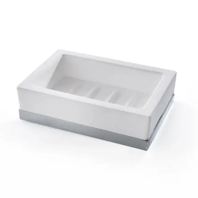 3SC Mood Deluxe White Мыльница настольная,  композит Solid Surface, цвет: белый матовый/хром