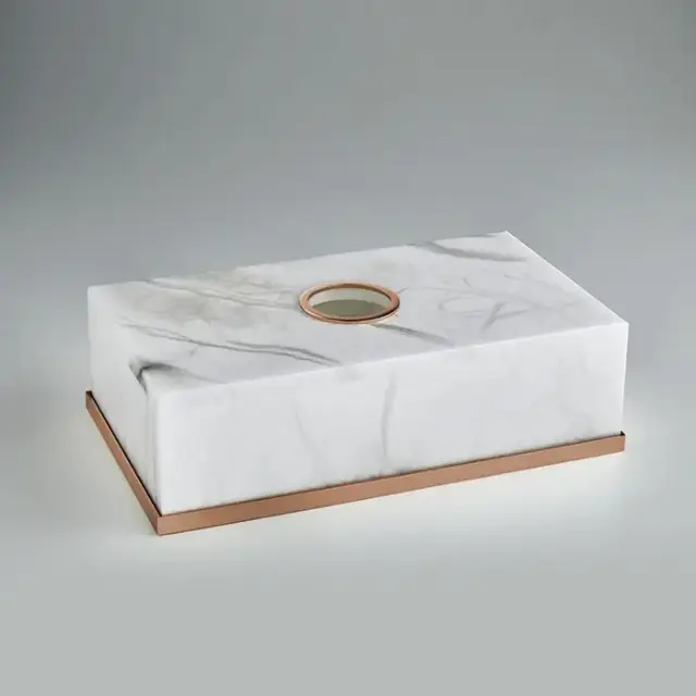 3SC Baster Round Контейнер для бумажных салфеток 26.5х7.5х15.5 см., настольный, цвет: алебастр/Warm Brushed Bronze PVD