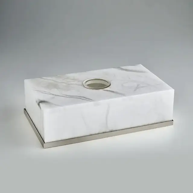 3SC Baster Round Контейнер для бумажных салфеток 26.5х7.5х15.5 см., настольный, цвет: алебастр/никель сатинированный матовый