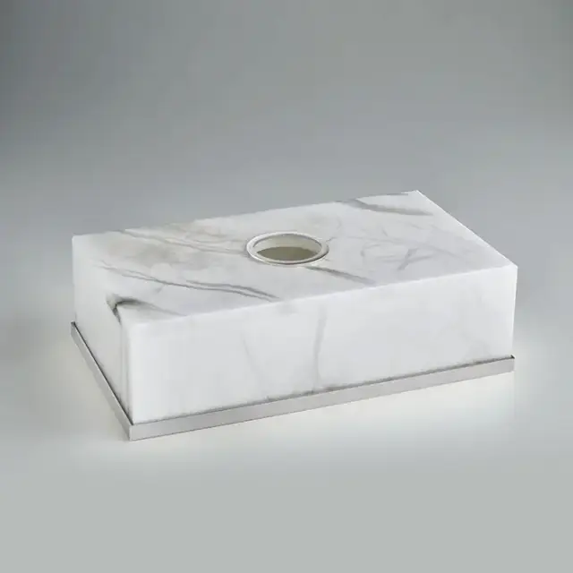 3SC Baster Round Контейнер для бумажных салфеток 26.5х7.5х15.5 см., настольный, цвет: алебастр/хром