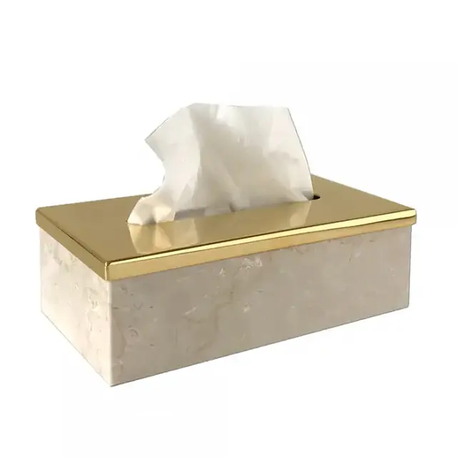 3SC Elegance Контейнер для салфеток 23х12,5хh7см, цвет: мрамор botticino/золото 24к. Lucido