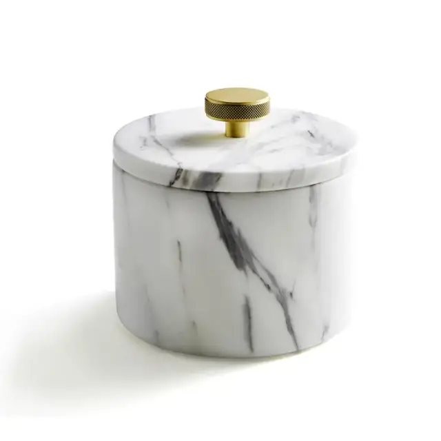 3SC Apuana 2.0 Контейнер с крышкой настольный d12хh8,5 см, цвет: мрамор White Statuario/латунь сатинированная матовая