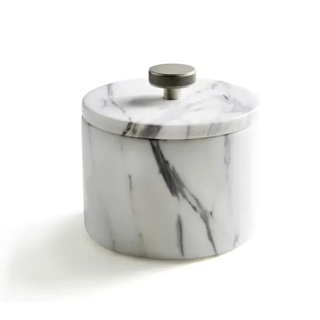 3SC Apuana 2.0 Контейнер с крышкой настольный d12хh8,5 см, цвет: мрамор White Statuario/никель сатинированный полированный