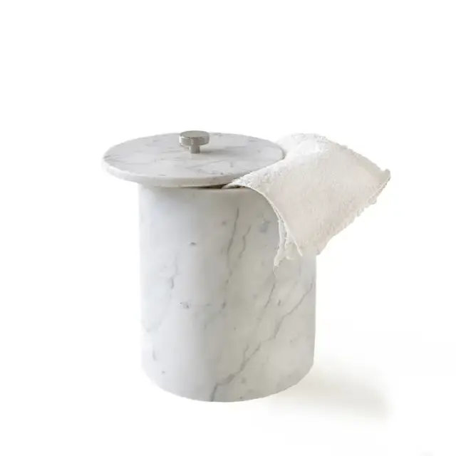 3SC Apuana 2.0 Урна с крышкой d20хh26 см, цвет: мрамор White Statuario/никель сатинированный полированный
